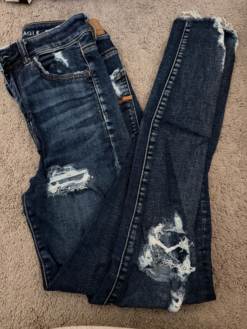American Eagle Outfitters Distressed Dark Blue Skinny Jeans